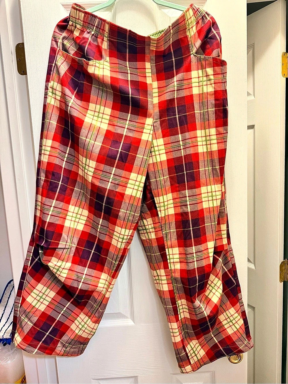 Free People Nice Choice Pull On Trouser Plaid Pull-On Trousers in Red & Green